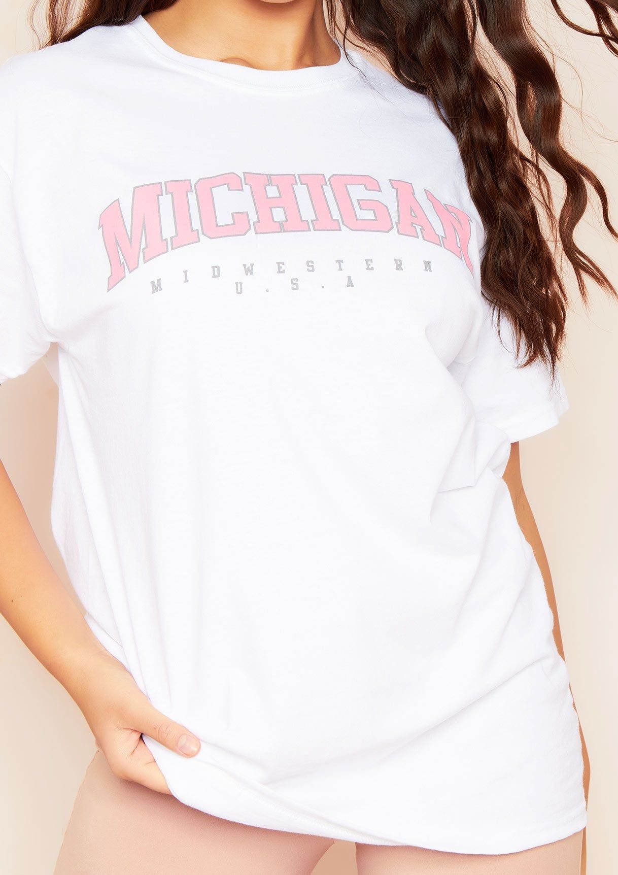 Ana White Michigan Slogan Oversized T-Shirt sold by Missy Empire product image thumbnail 2