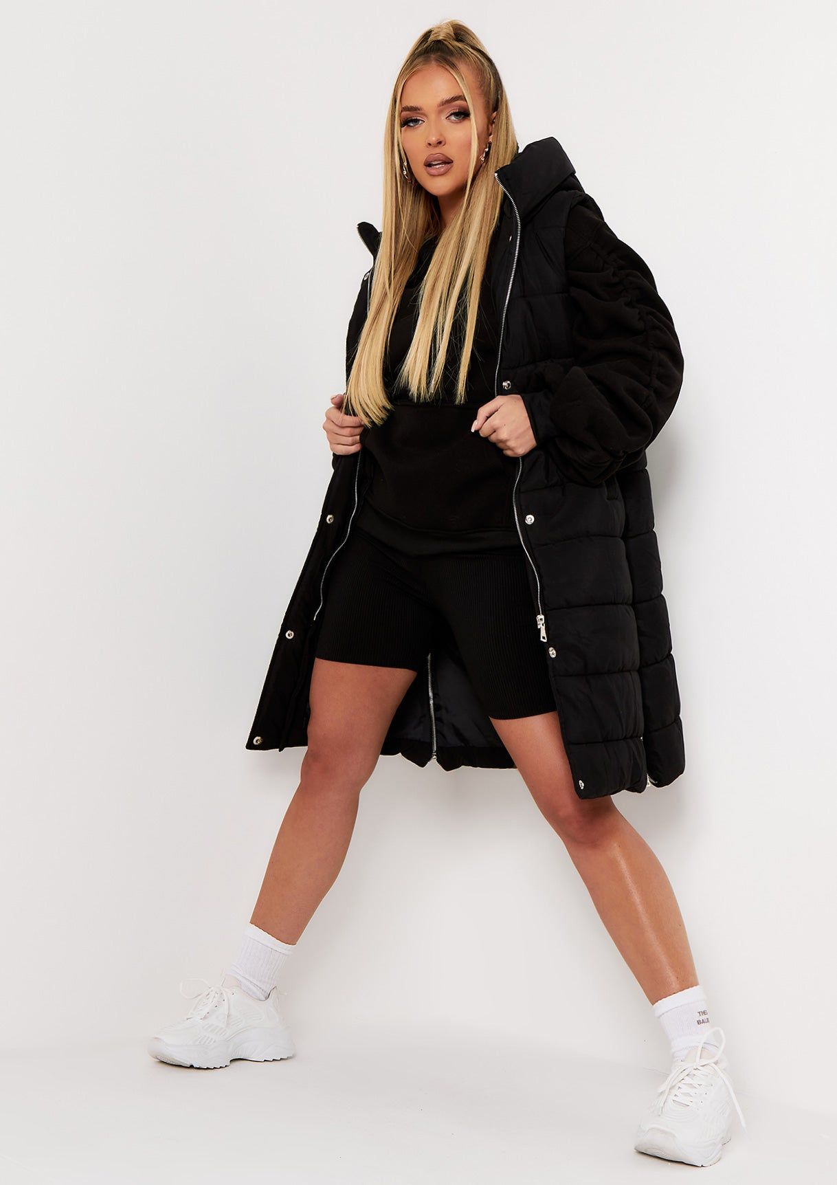 Charli Black Longline Padded Gilet sold by Missy Empire