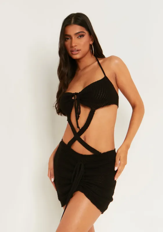 Fia Black Knitted Cut Out Halter Mini Dress sold by Missy Empire