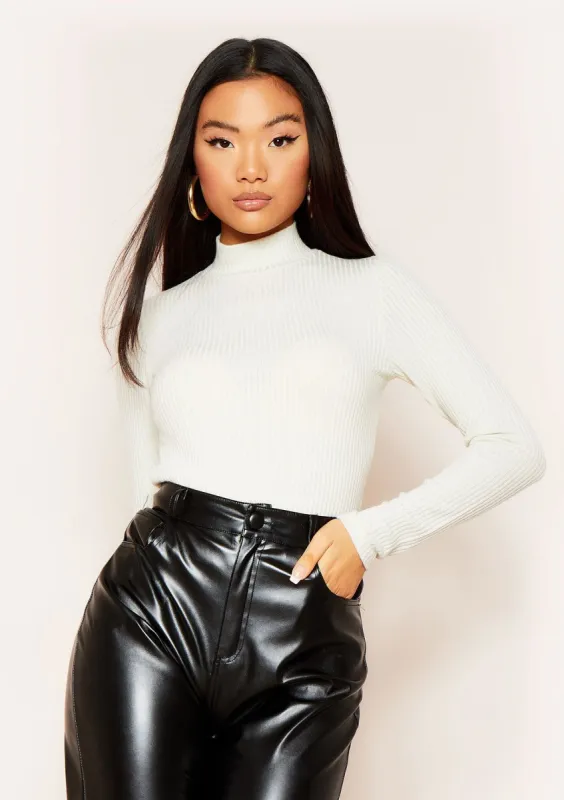 Rosie Cream High Neck Super Soft Rib Knit Long Sleeve Top sold by Missy Empire