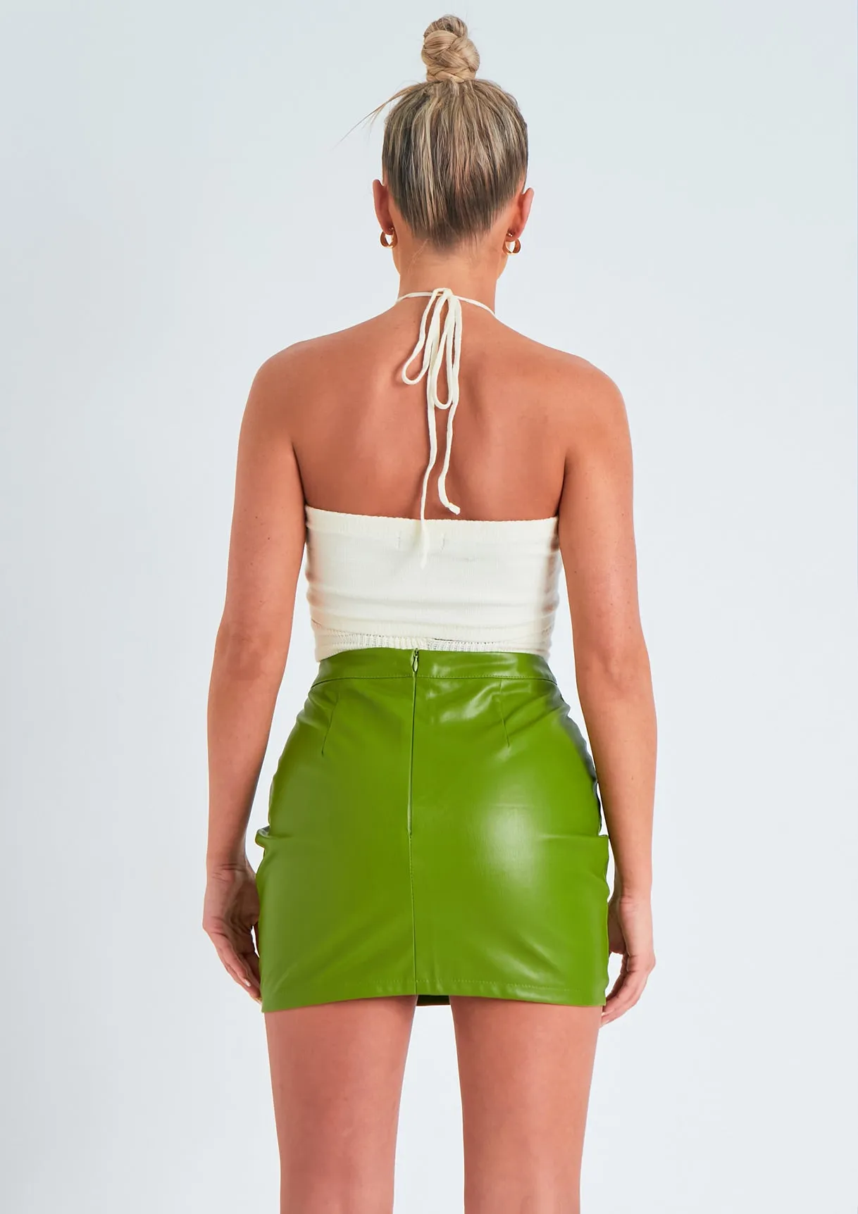 Dania Green V Front Leather Look Mini Skirt sold by Missy Empire product image thumbnail 3