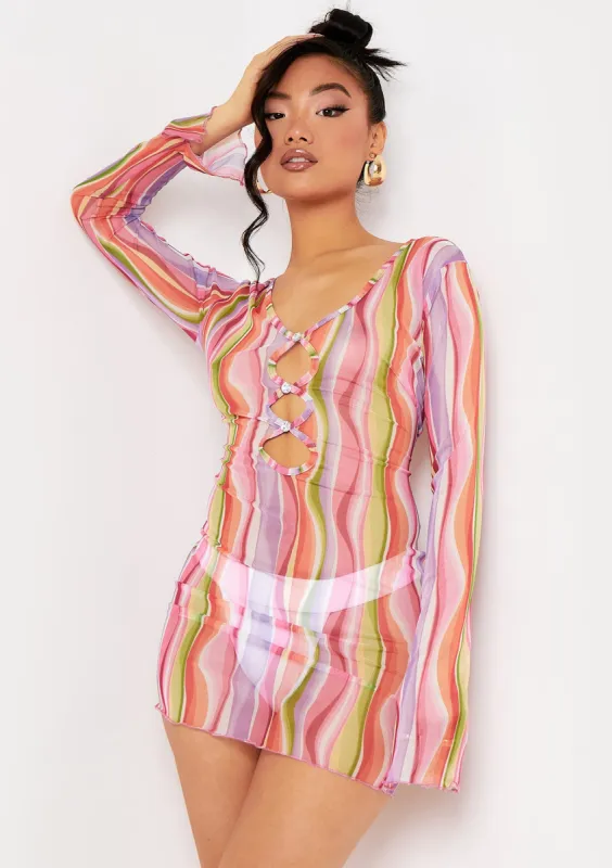 Layla Pink Printed Mesh Cut Out Mini Dress sold by Missy Empire