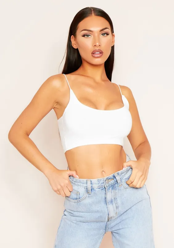 Corazon White Basic Round Scoop Neck Strappy Bralet made by Missy Empire