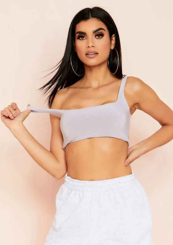 Evelyn Grey Slinky Square Neck Extreme Crop Top sold by Missy Empire