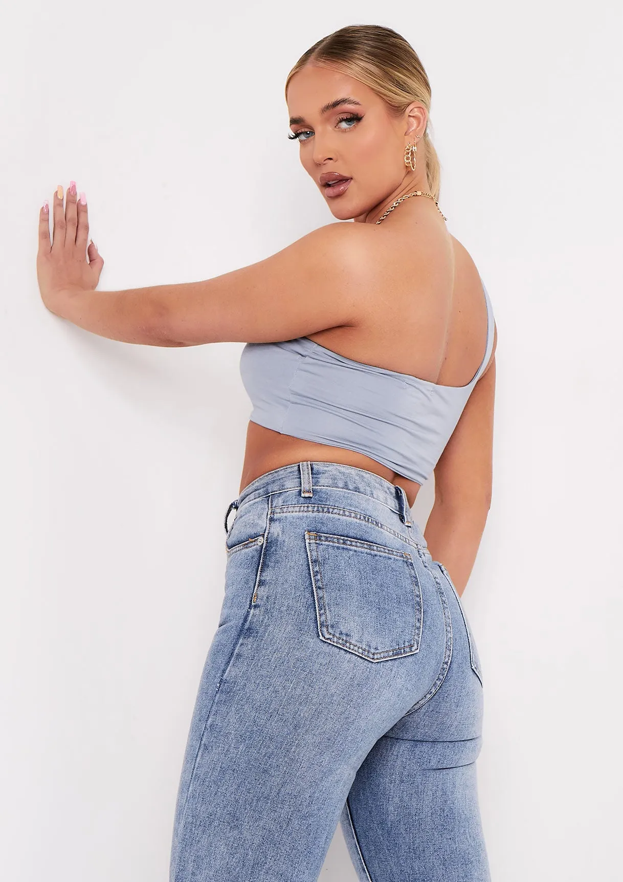Hannah Blue Double Thick One Shoulder Crop Top sold by Missy Empire product image thumbnail 3
