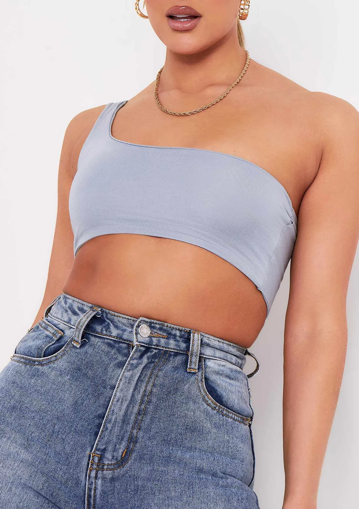 Hannah Blue Double Thick One Shoulder Crop Top sold by Missy Empire product image thumbnail 2