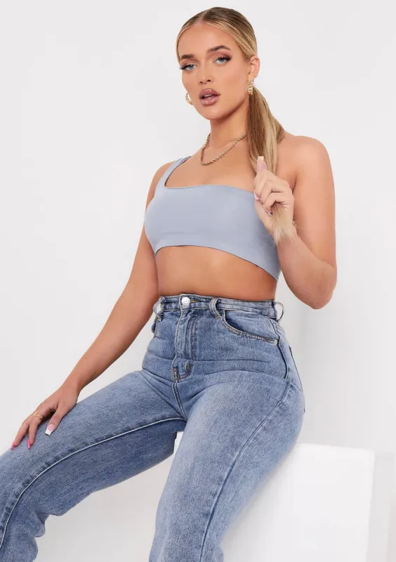 Hannah Blue Double Thick One Shoulder Crop Top sold by Missy Empire