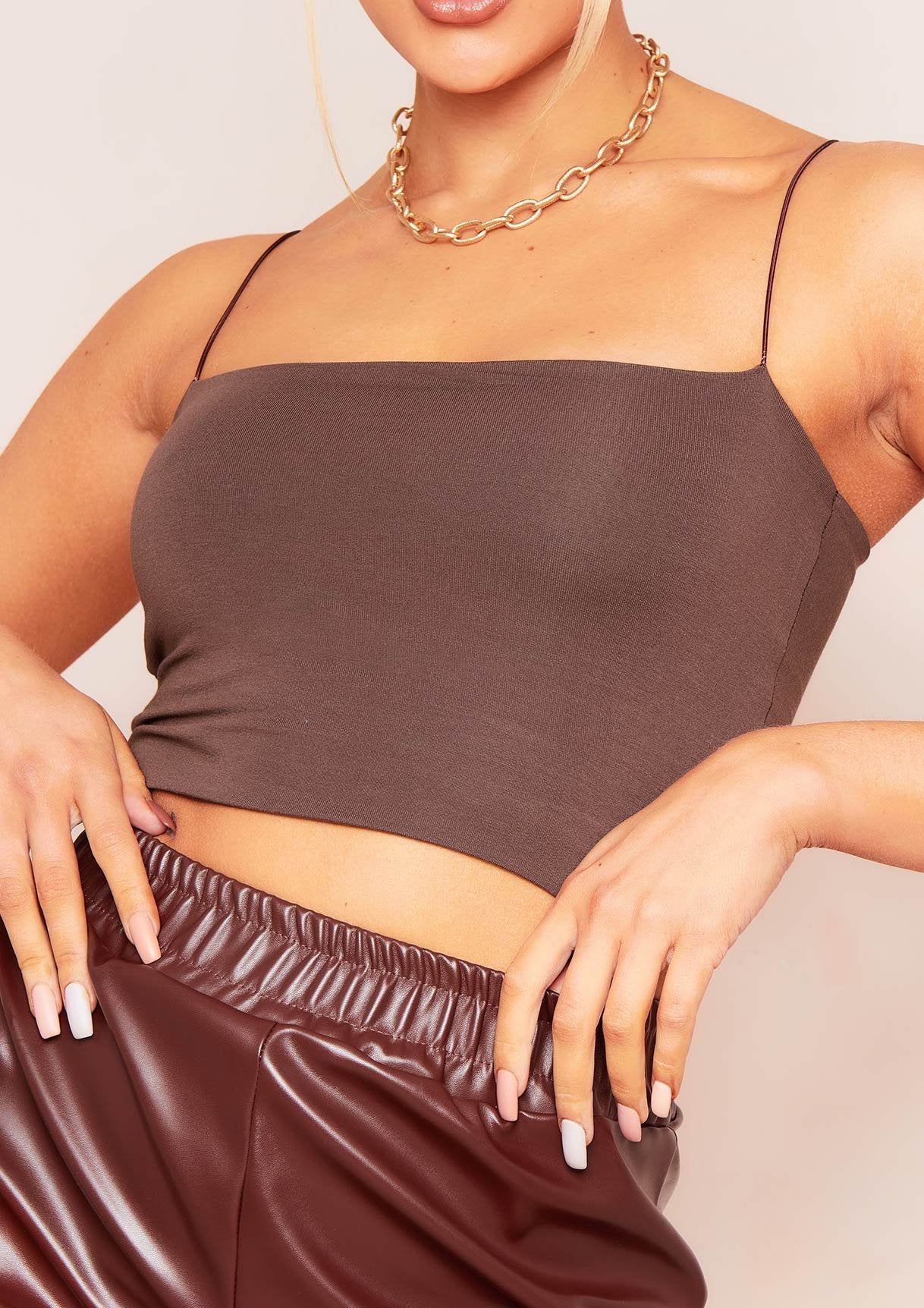 Chris Chocolate Thin Strap Crop Top sold by Missy Empire product image thumbnail 2