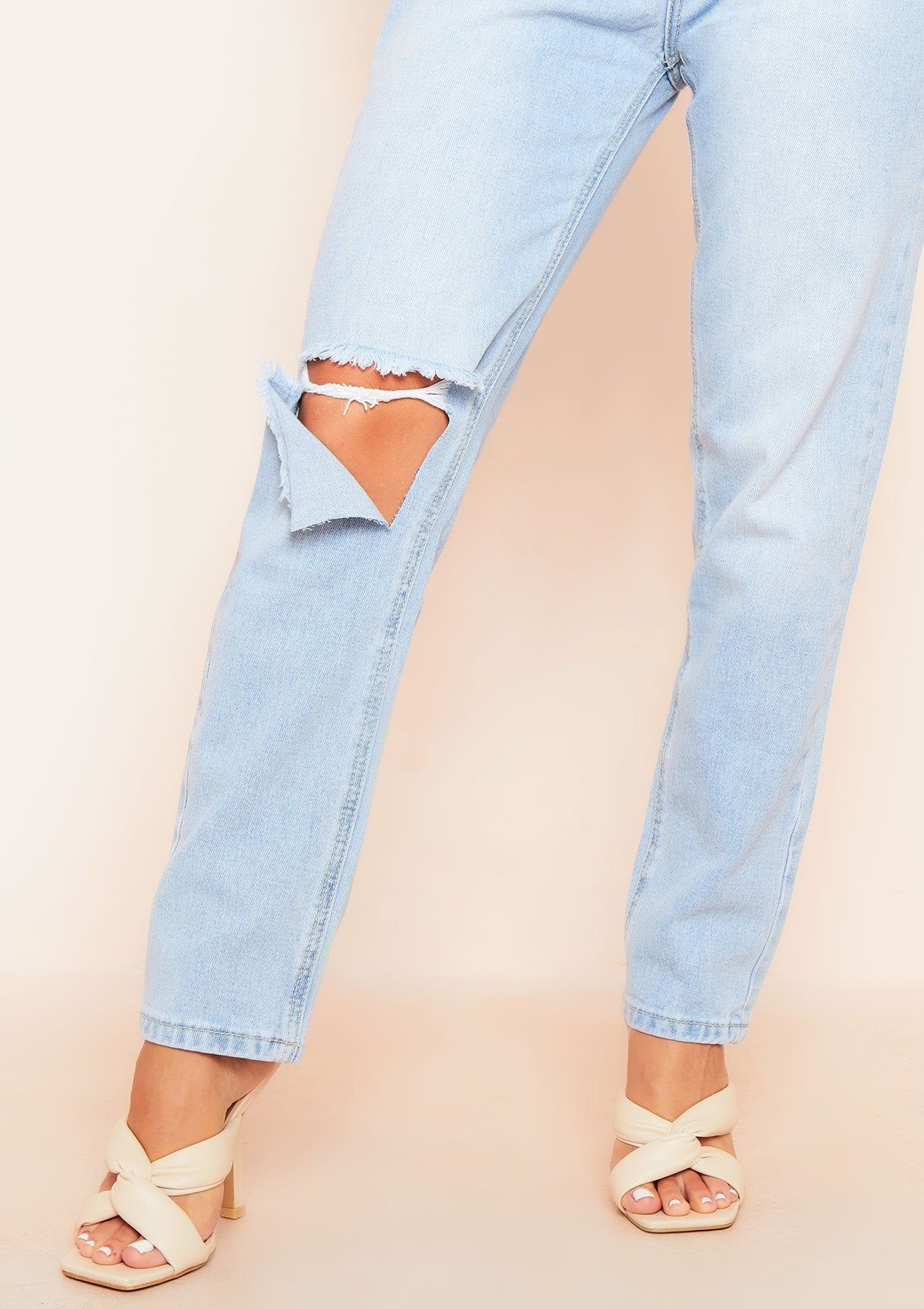 Eloise Light Wash Ripped Knee Mom Jeans sold by Missy Empire product image thumbnail 3