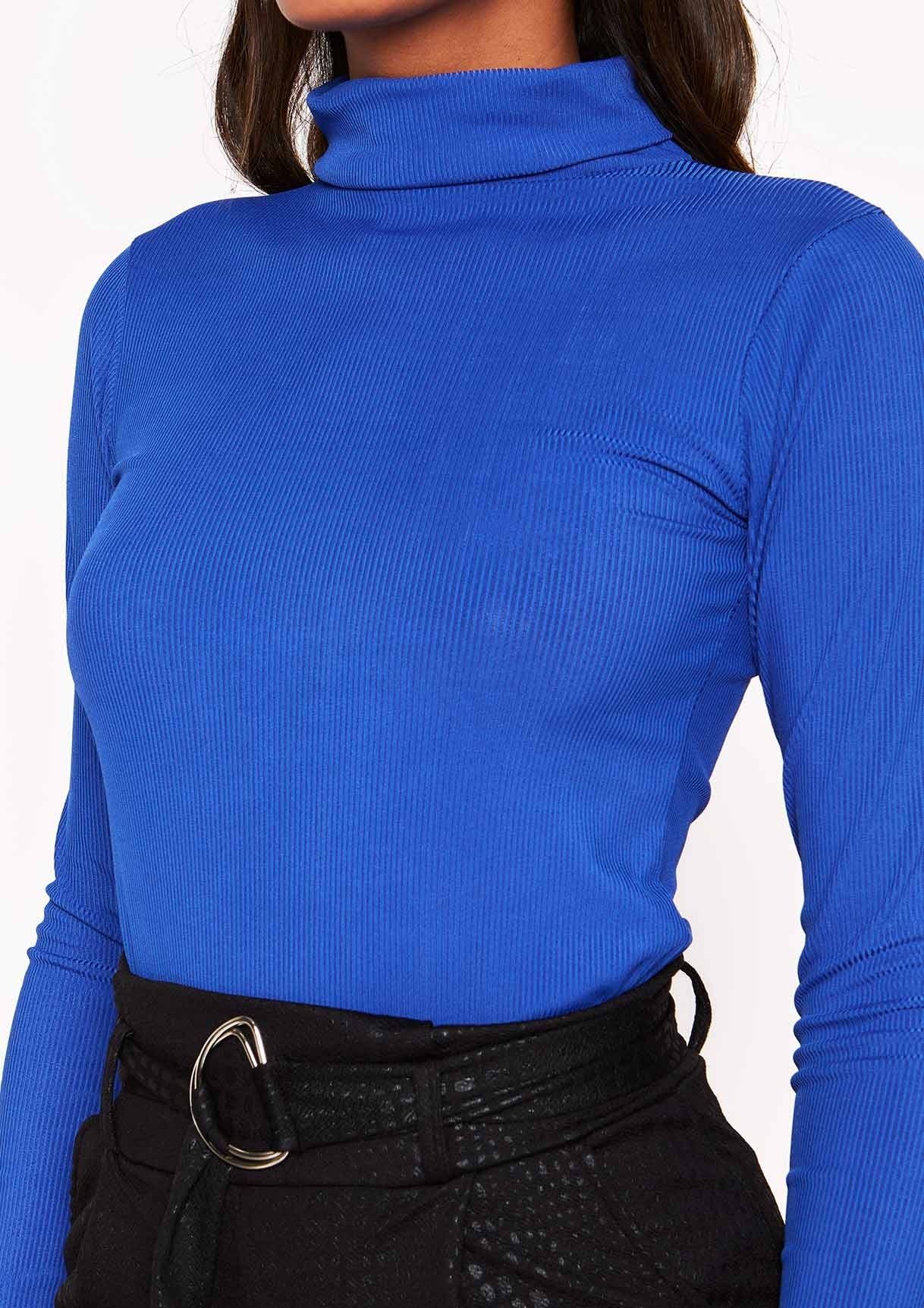 Royal Blue Ribbed Roll Neck Top sold by Missy Empire product image thumbnail 4