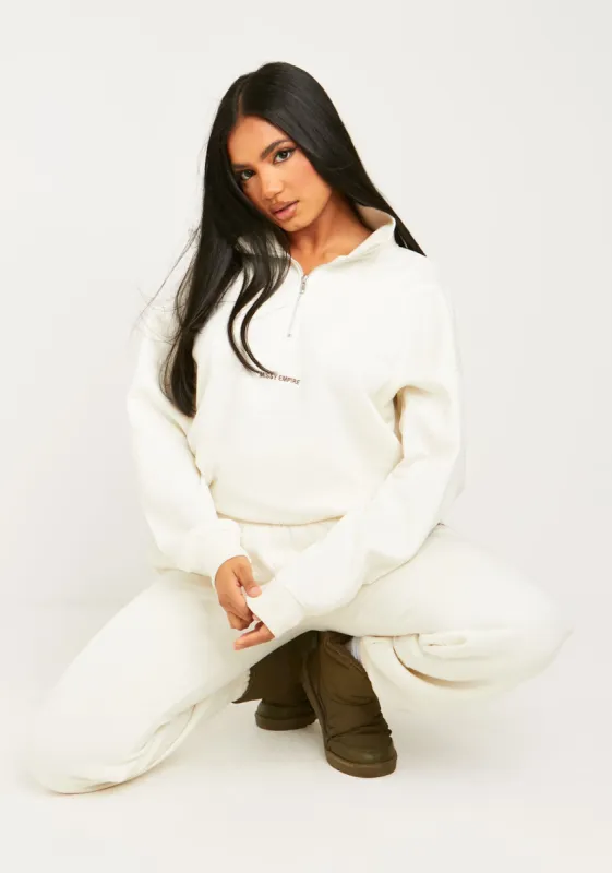 Jianna Cream Embroidered Cuffed Joggers made by Missy Empire