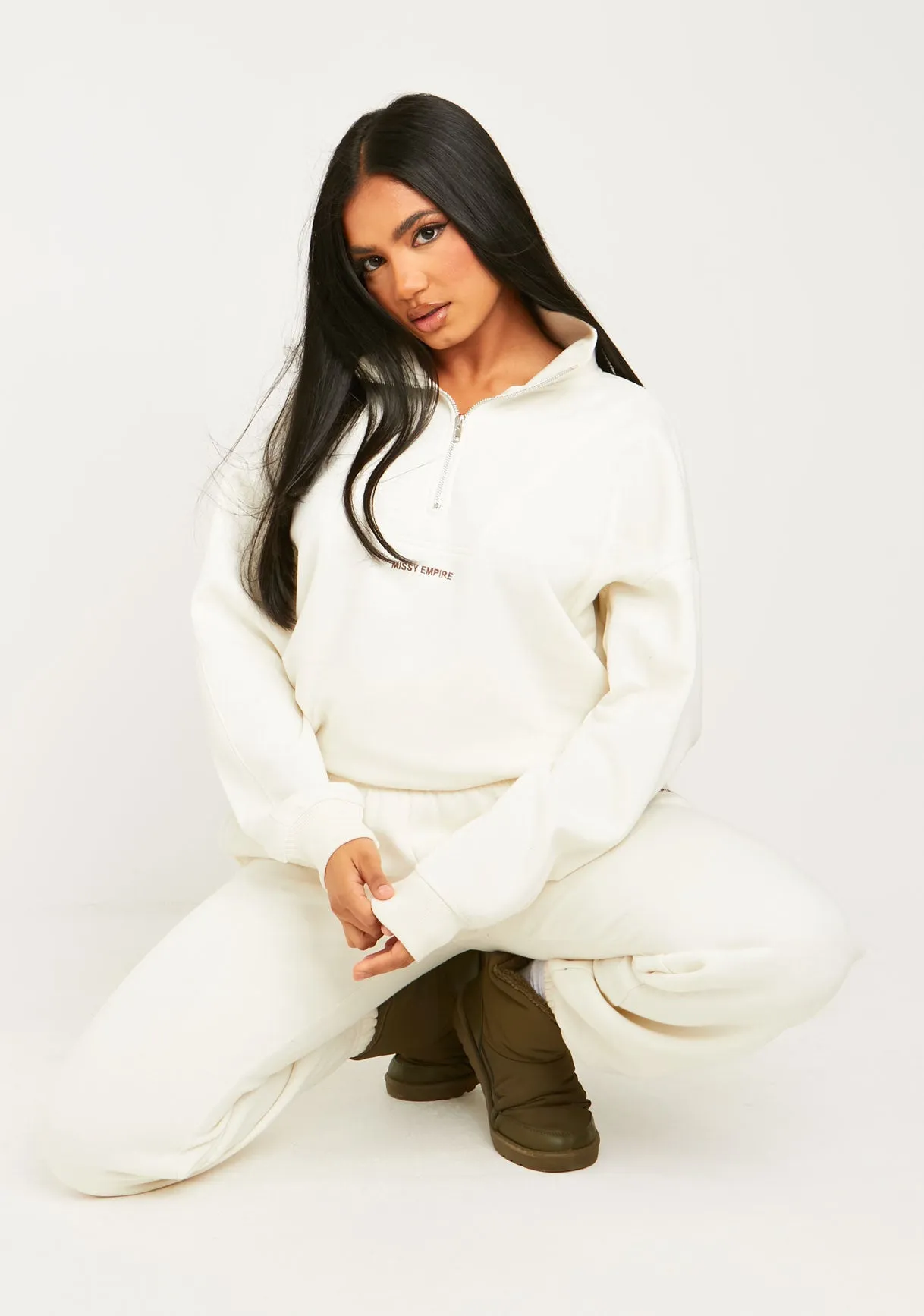 Jianna Cream Embroidered Cuffed Joggers sold by Missy Empire