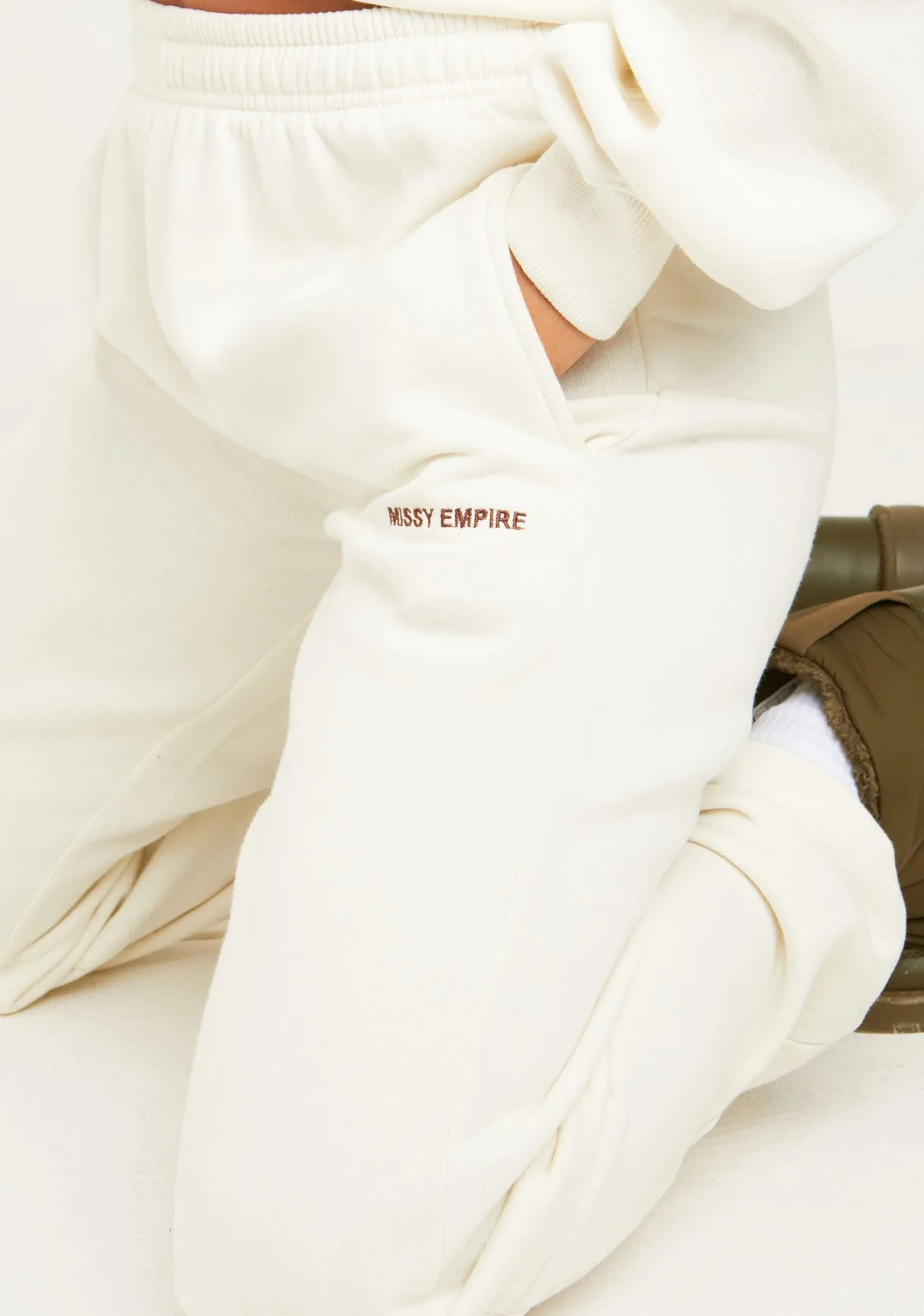 Jianna Cream Embroidered Cuffed Joggers sold by Missy Empire product image thumbnail 2