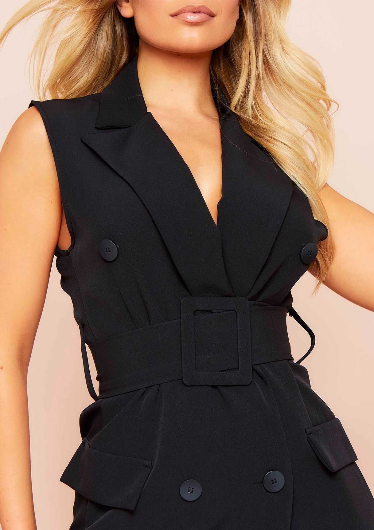 Tina Black Sleeveless Belted Blazer Dress sold by Missy Empire product image thumbnail 3