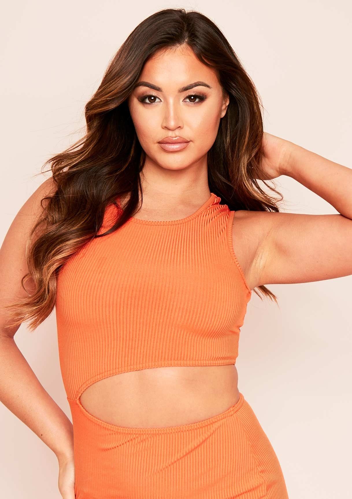 Makayla Orange Ribbed Waist Cut Out Mini Dress sold by Missy Empire product image thumbnail 3
