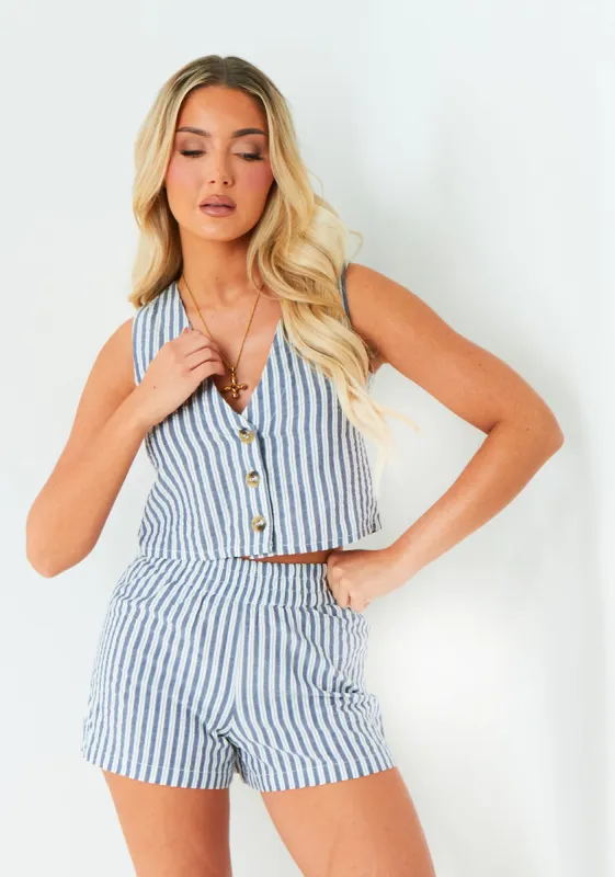 Robyn White Cotton Stripe Button Front Waistcoat sold by Missy Empire