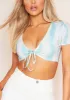Talia Blue Tye Dye Tie Front Crop Top sold by Missy Empire