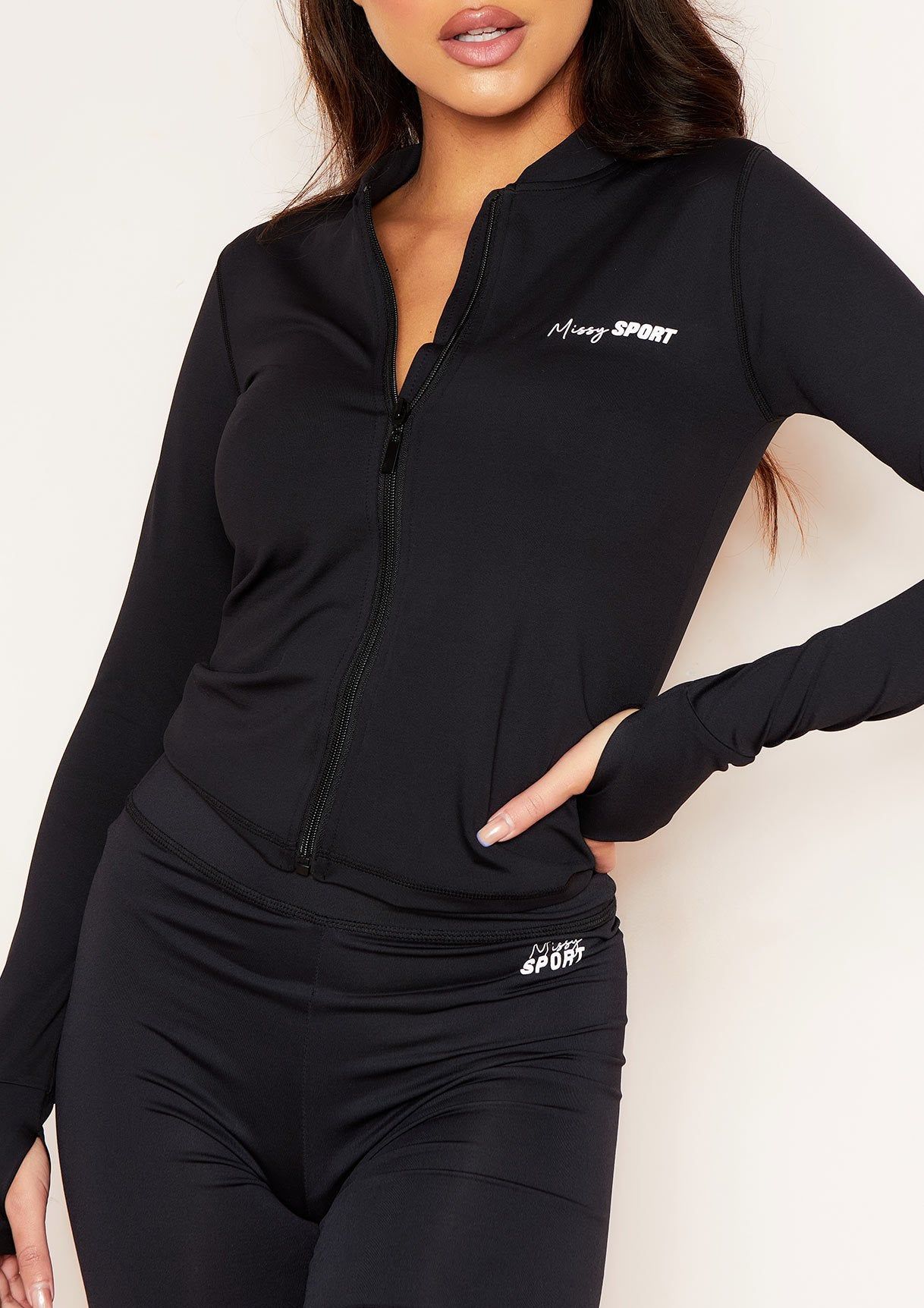 Sadie Black Missy Sports Zip Up Gym Jacket sold by Missy Empire product image thumbnail 3