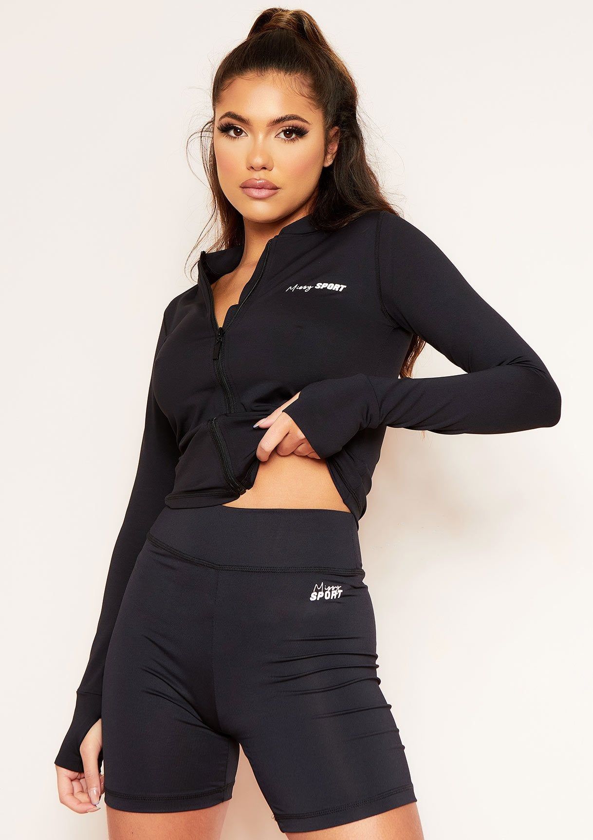 Sadie Black Missy Sports Zip Up Gym Jacket sold by Missy Empire