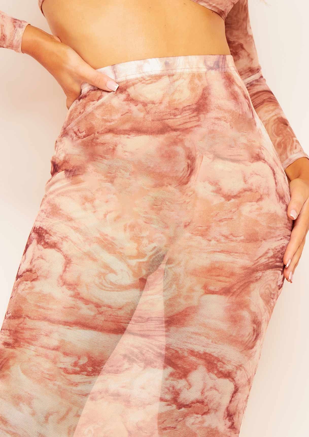 Hailey Brown Mesh Marble Print Maxi Skirt sold by Missy Empire product image thumbnail 3