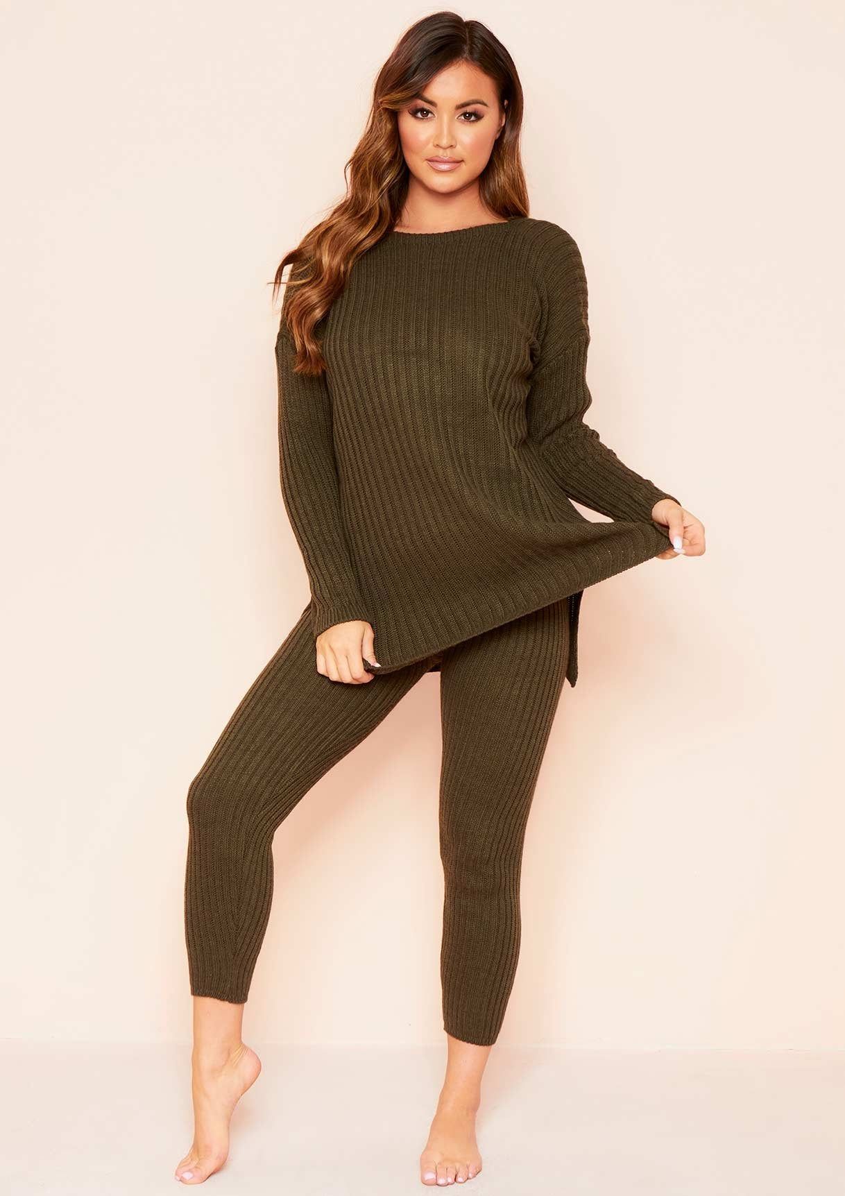 Anya Khaki Knit Jumper Loungewear Set sold by Missy Empire product image thumbnail 5