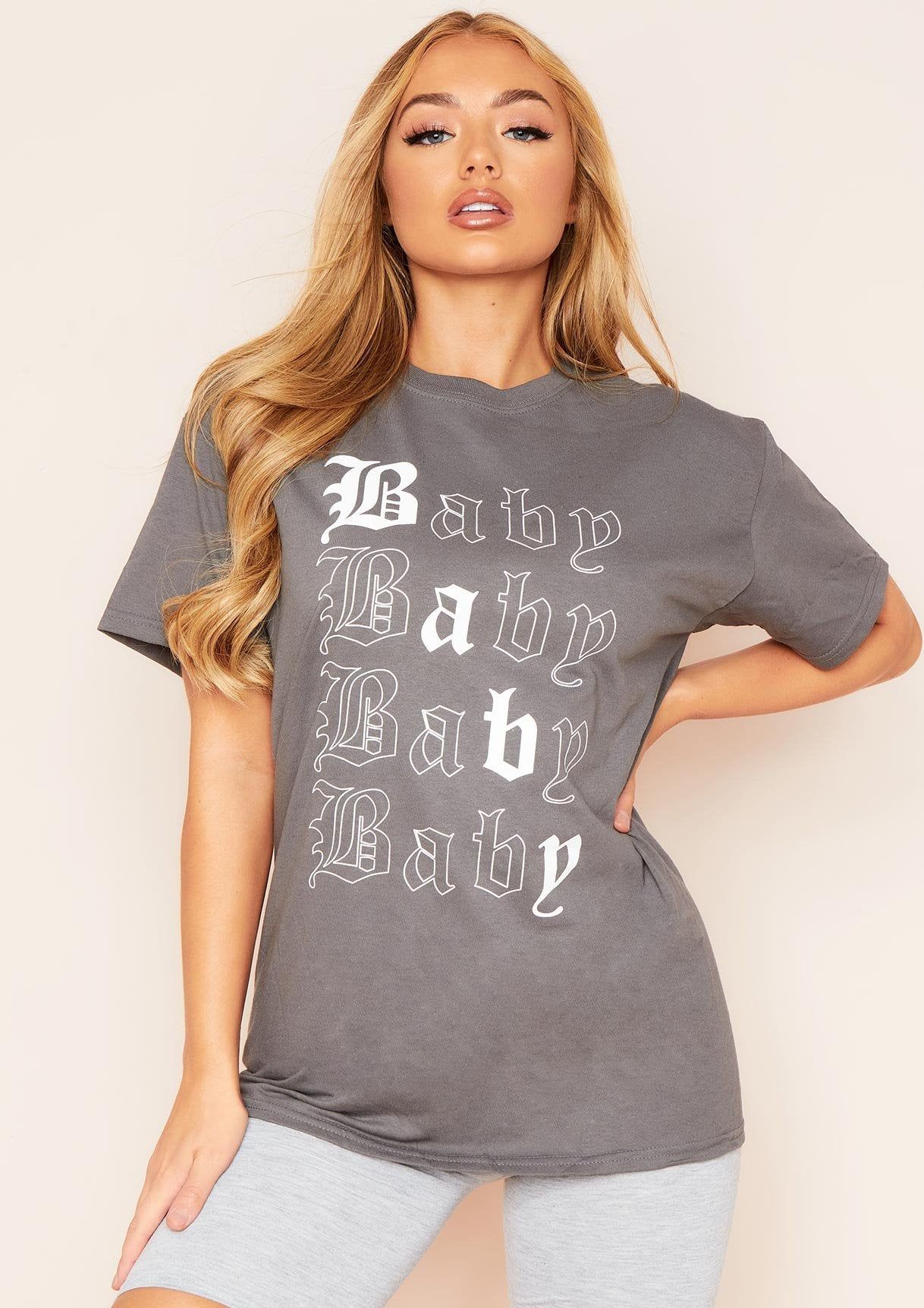 Riley Charcoal Baby Slogan Oversized T-Shirt sold by Missy Empire