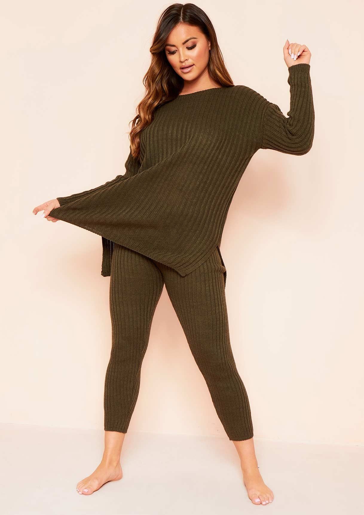Anya Khaki Knit Jumper Loungewear Set sold by Missy Empire