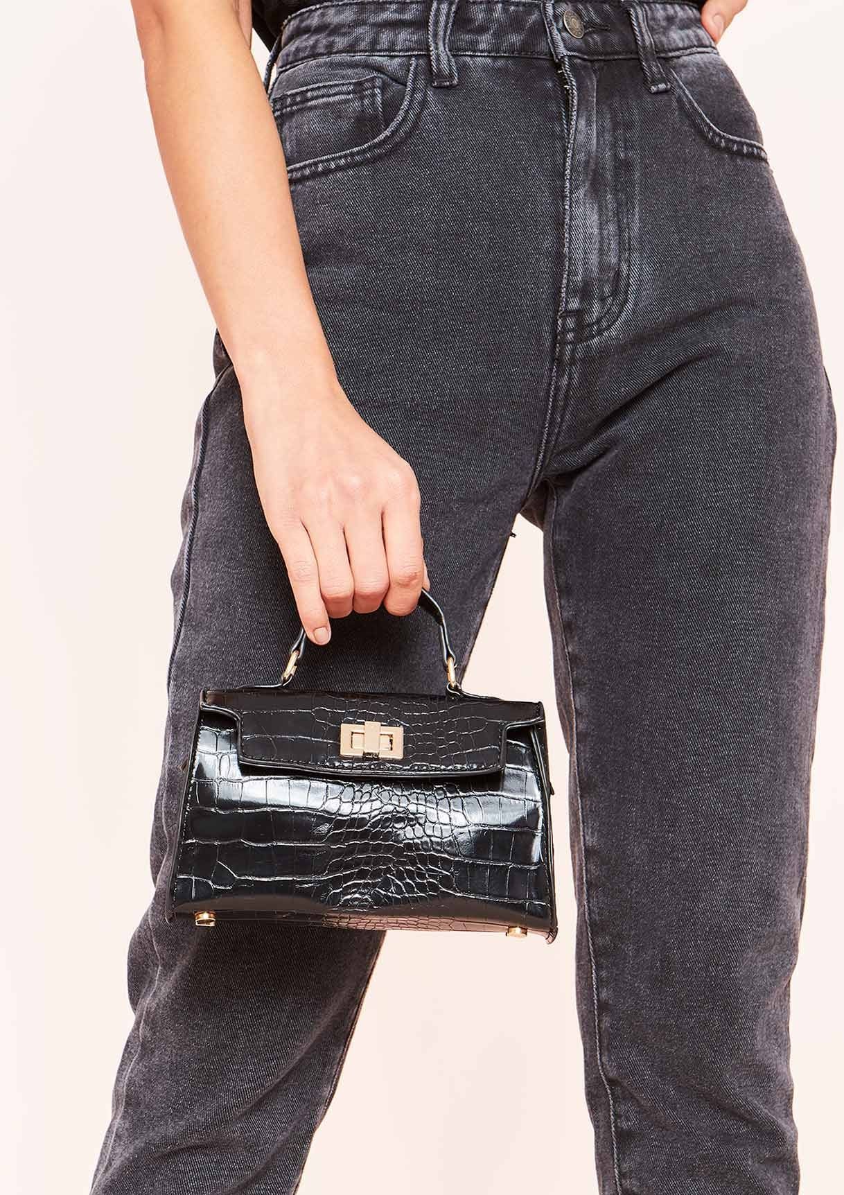 Reneta Black Croc Print Mini Bag sold by Missy Empire