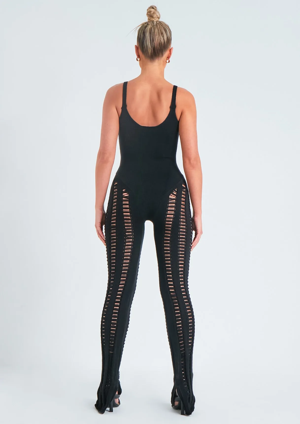 Eva Black Laddered Knitted Seam Jumpsuit sold by Missy Empire product image thumbnail 3