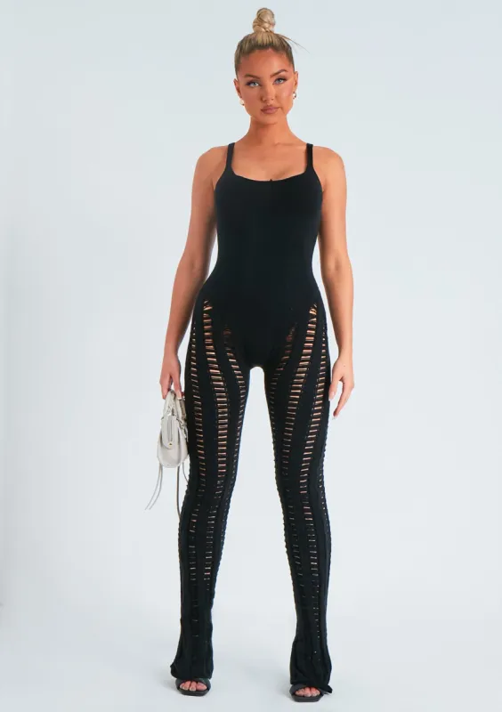 Eva Black Laddered Knitted Seam Jumpsuit sold by Missy Empire