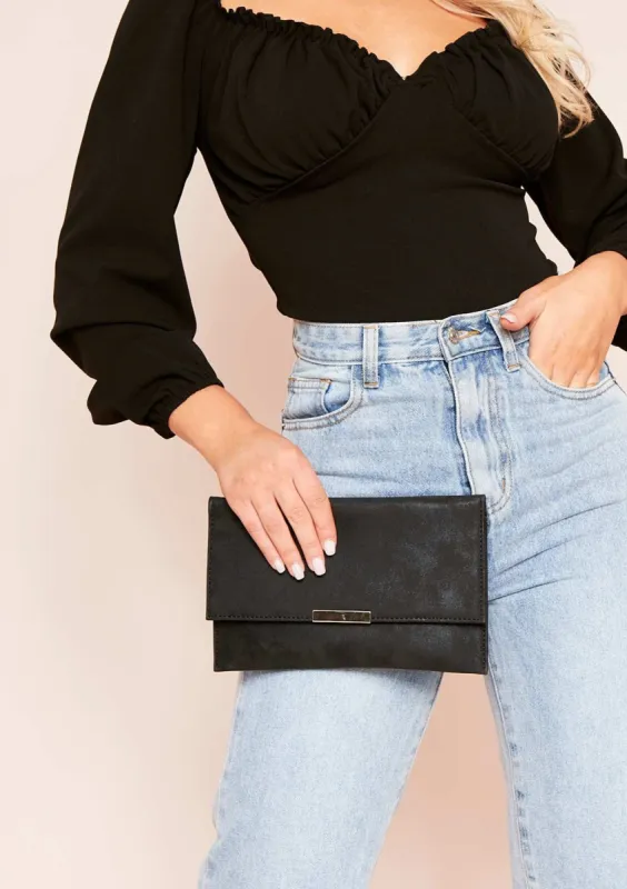 Sterri Black Envelope Clutch Bag sold by Missy Empire