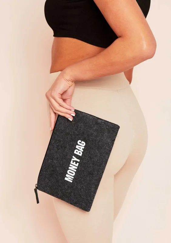 Amira Charcoal Slogan Money Bag Clutch Bag sold by Missy Empire