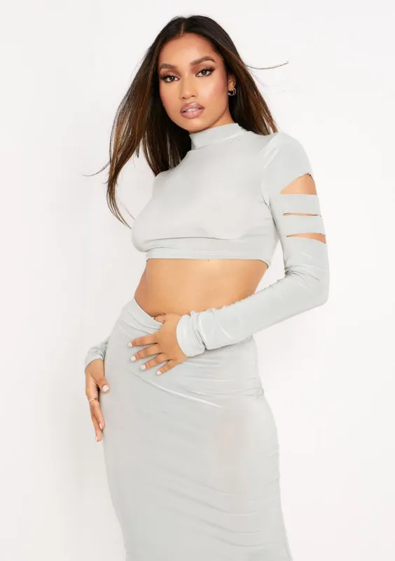 Adeline Sage Cut Out Crop Top sold by Missy Empire