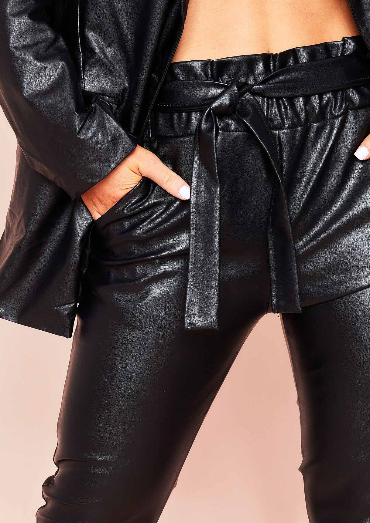 Honey Black Faux Leather Paperbag Trousers sold by Missy Empire product image thumbnail 3