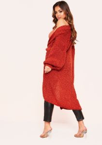 Nathalie Rust Balloon Sleeve Knitted Cardigan sold by Missy Empire
