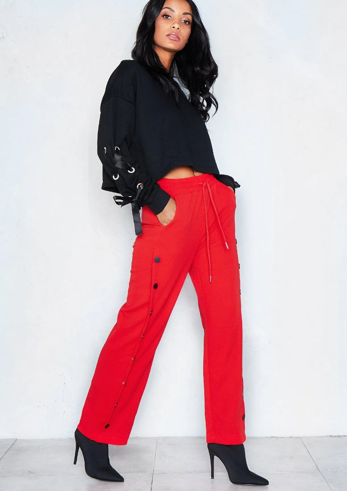 Chantelle Red Button Detail Trousers sold by Missy Empire product image thumbnail 4
