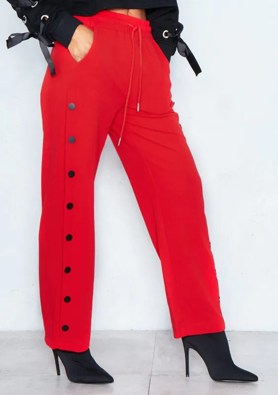 Chantelle Red Button Detail Trousers sold by Missy Empire