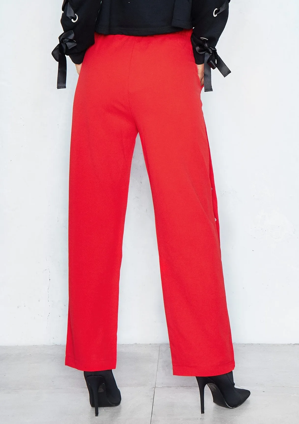 Chantelle Red Button Detail Trousers sold by Missy Empire product image thumbnail 2