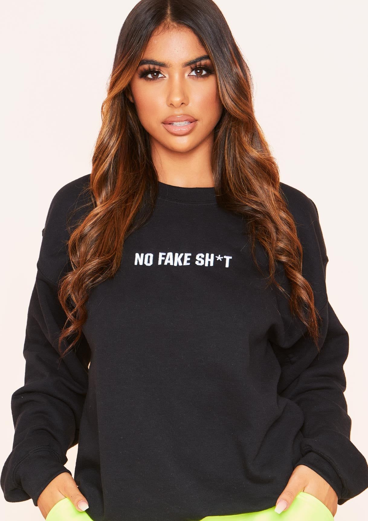 Jeena Black No Fake Sh*t Oversized Sweatshirt sold by Missy Empire product image thumbnail 2
