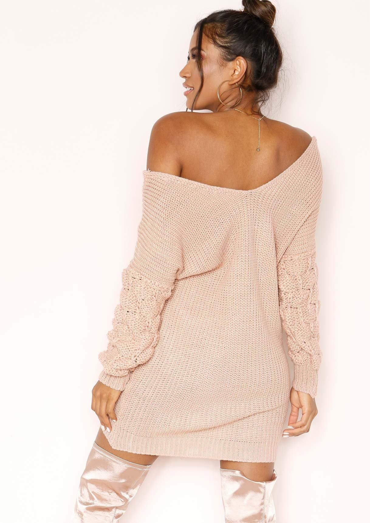 April Pink Knit Knot Detail Jumper Dress sold by Missy Empire product image thumbnail 4