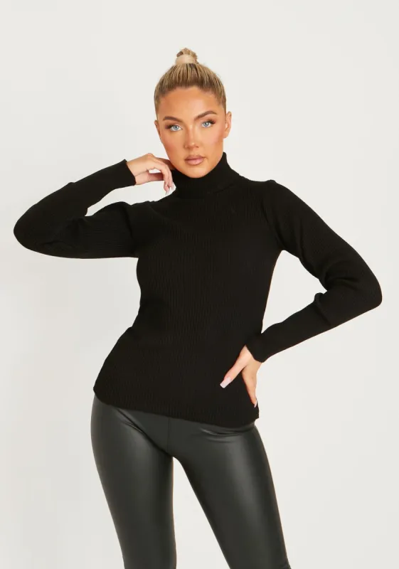 Cinzia Black Roll Neck Knitted Jumper sold by Missy Empire