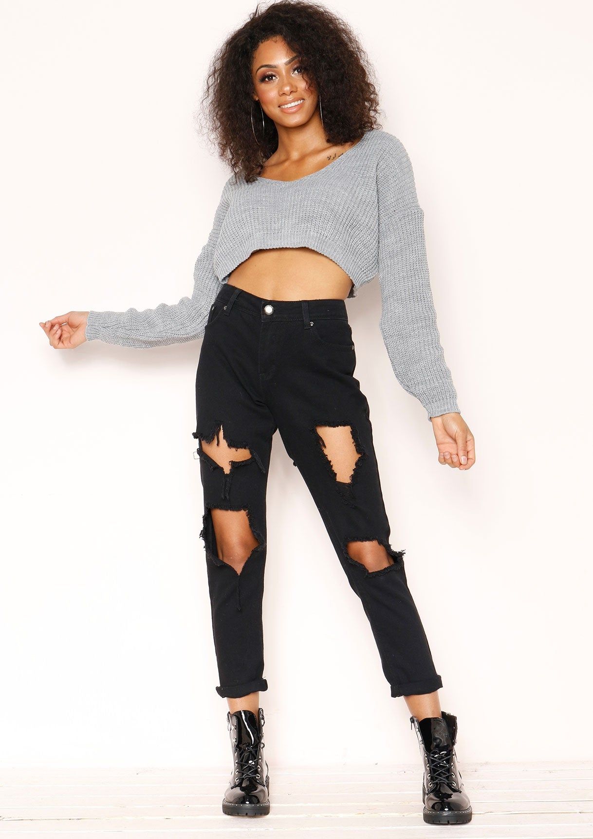Kaye Light Grey Knit Cropped Jumper sold by Missy Empire product image thumbnail 2