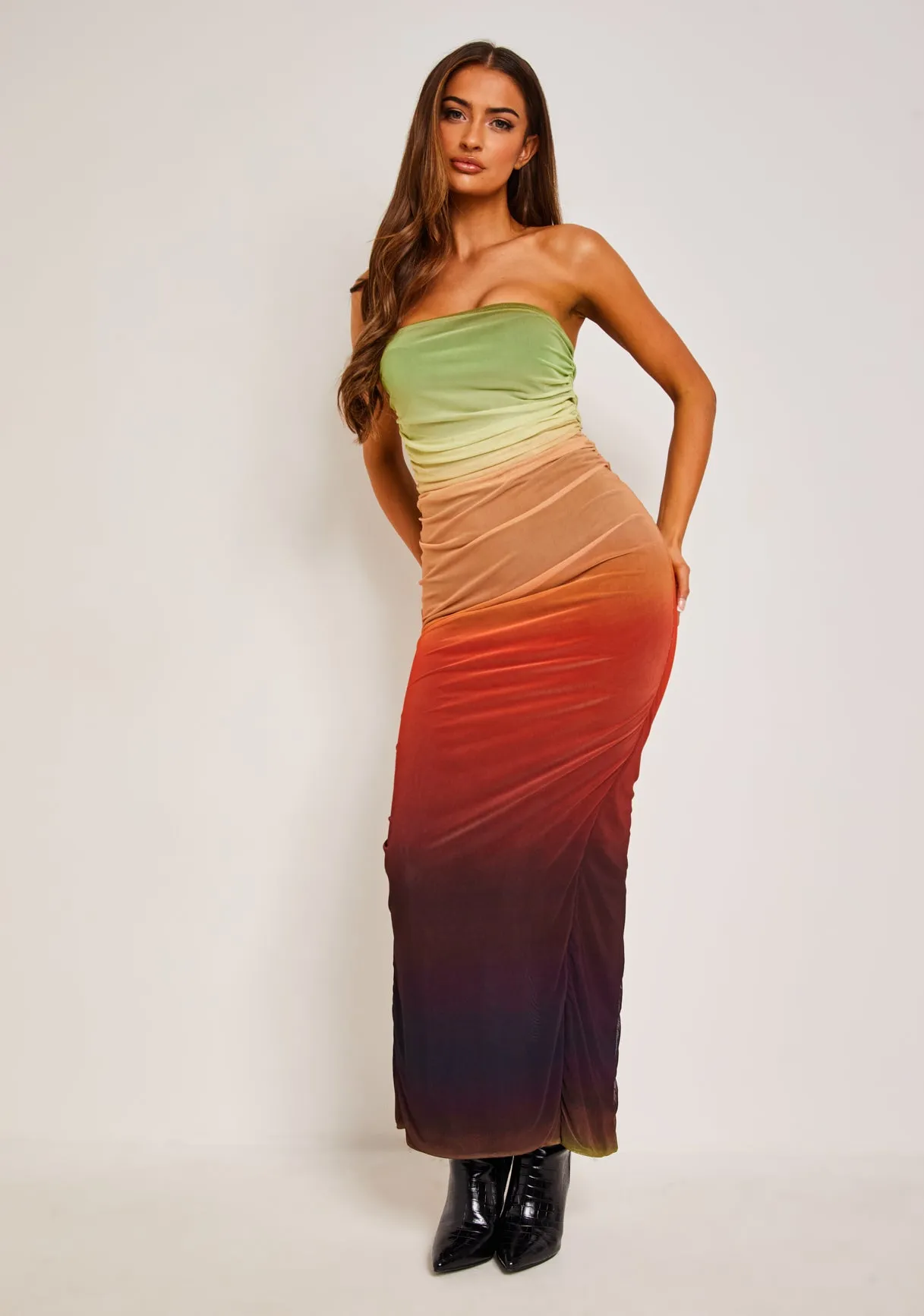 Amiah Multicolour Orange Ombre Mesh Maxi Dress sold by Missy Empire product image thumbnail 3