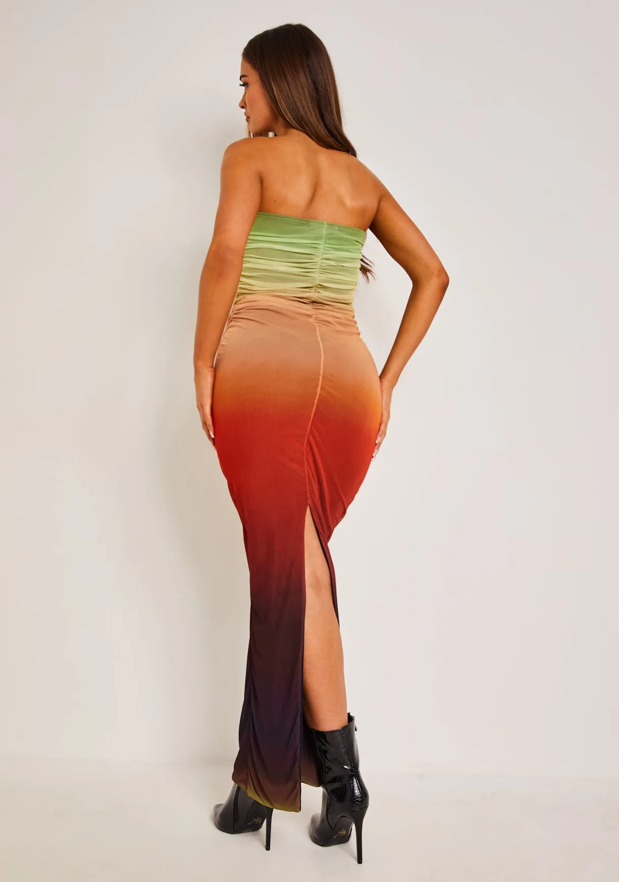 Amiah Multicolour Orange Ombre Mesh Maxi Dress sold by Missy Empire product image thumbnail 5