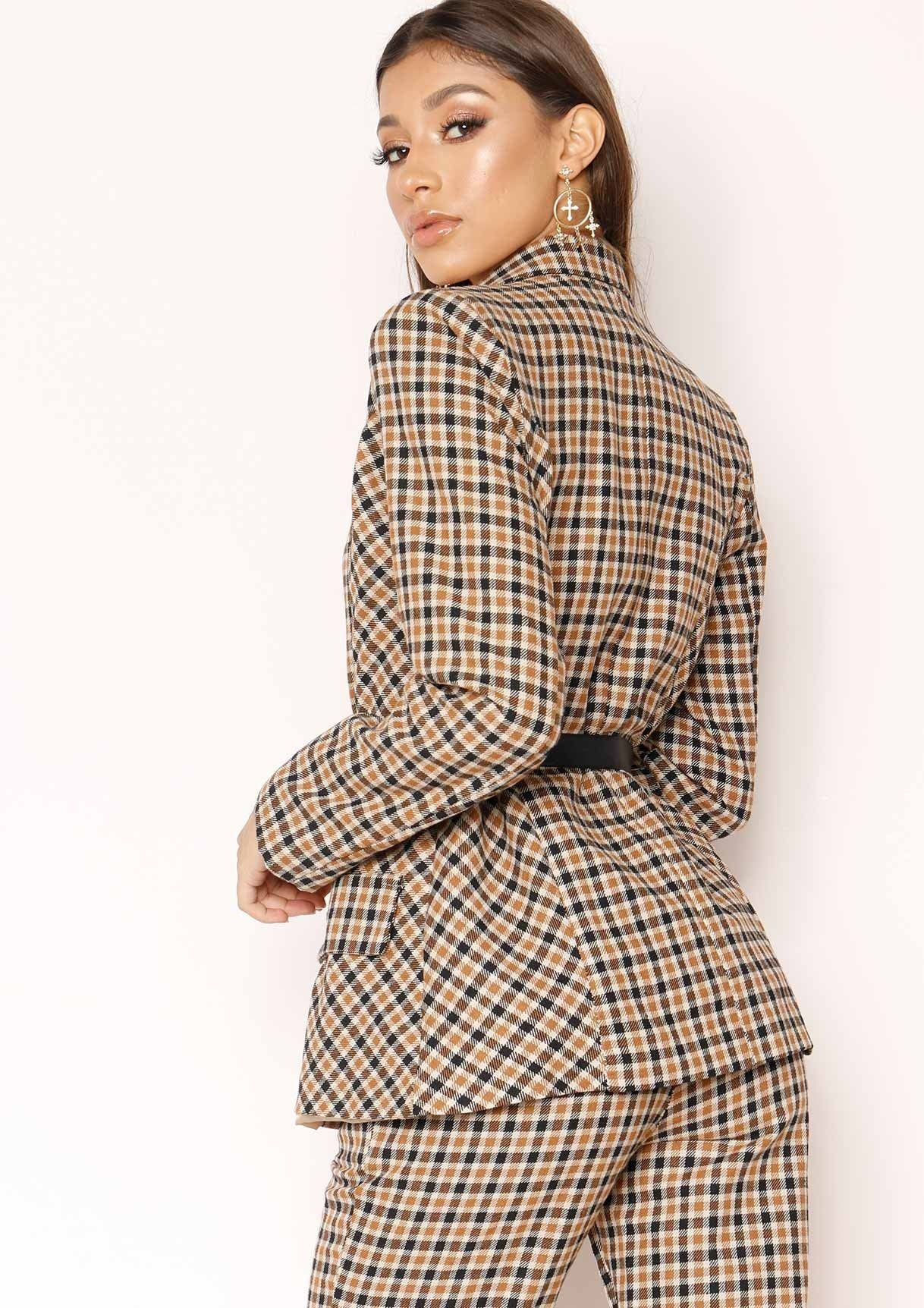 Alanis Camel Checked Belted Blazer sold by Missy Empire product image thumbnail 3