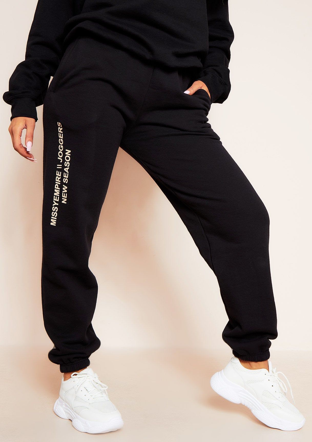 Mae Black Missy Empire Slogan Oversized Joggers sold by Missy Empire product image thumbnail 2