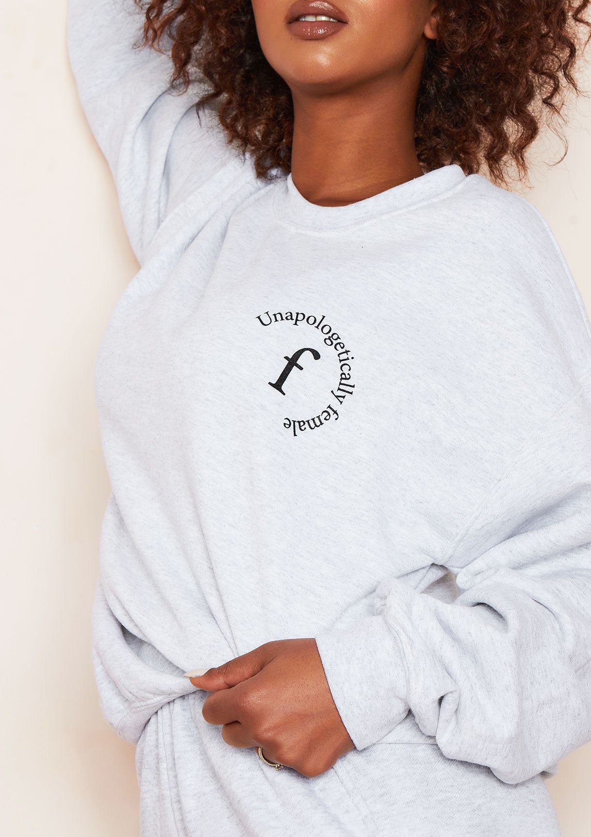 Mya Grey Unapologetically Female Slogan Oversized Tracksuit Sweatshirt sold by Missy Empire product image thumbnail 4