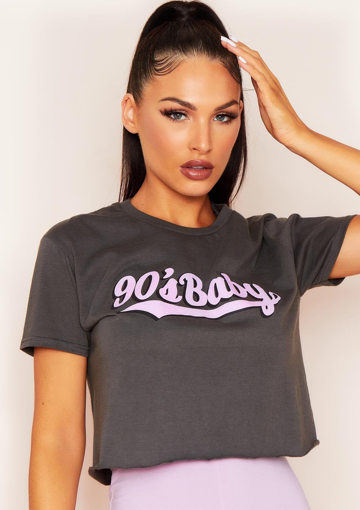 Ashley Charcoal 90s Baby Slogan Oversized Crop T-Shirt sold by Missy Empire product image thumbnail 3