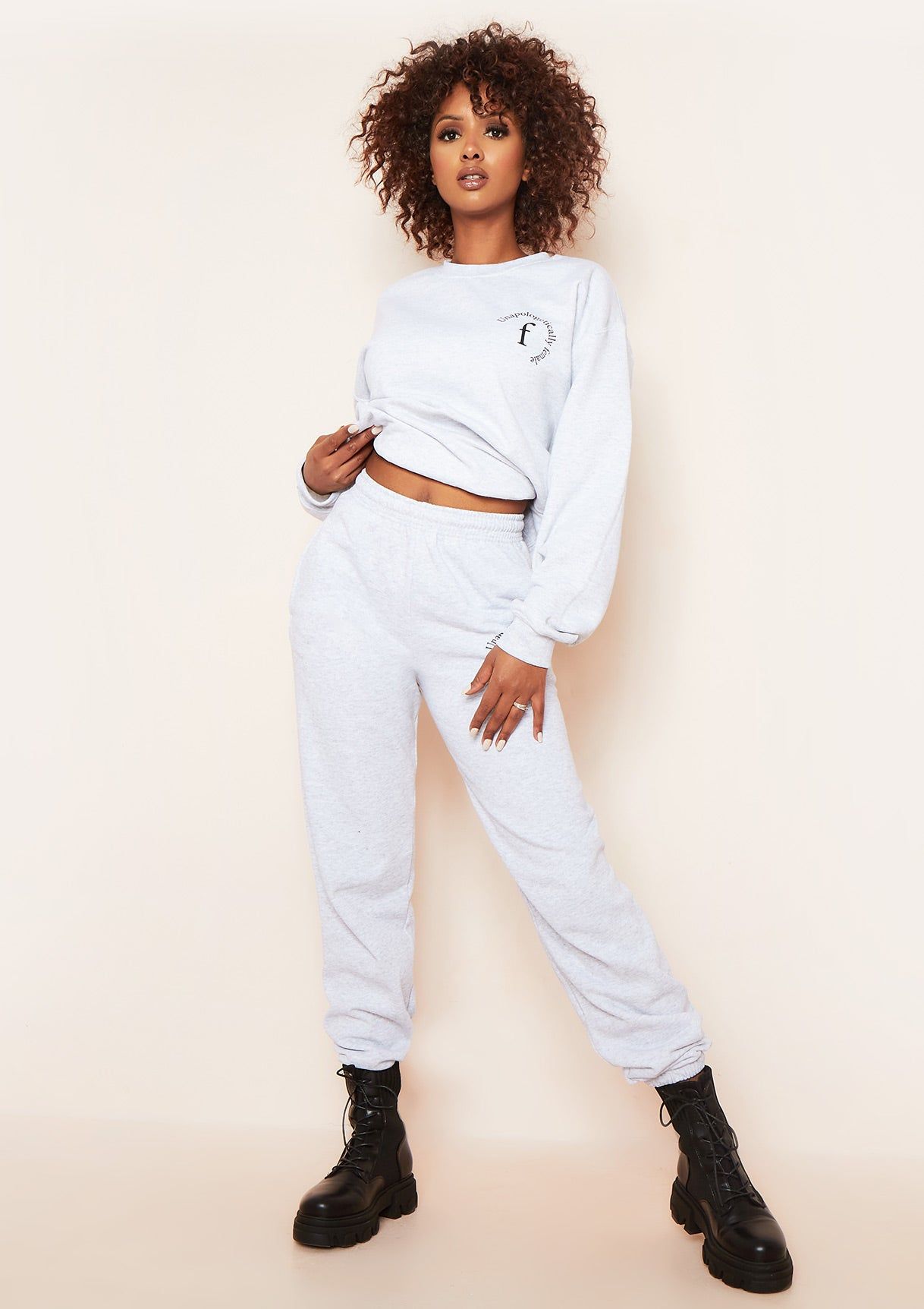 Mya Grey Unapologetically Female Slogan Oversized Tracksuit Sweatshirt sold by Missy Empire product image thumbnail 5