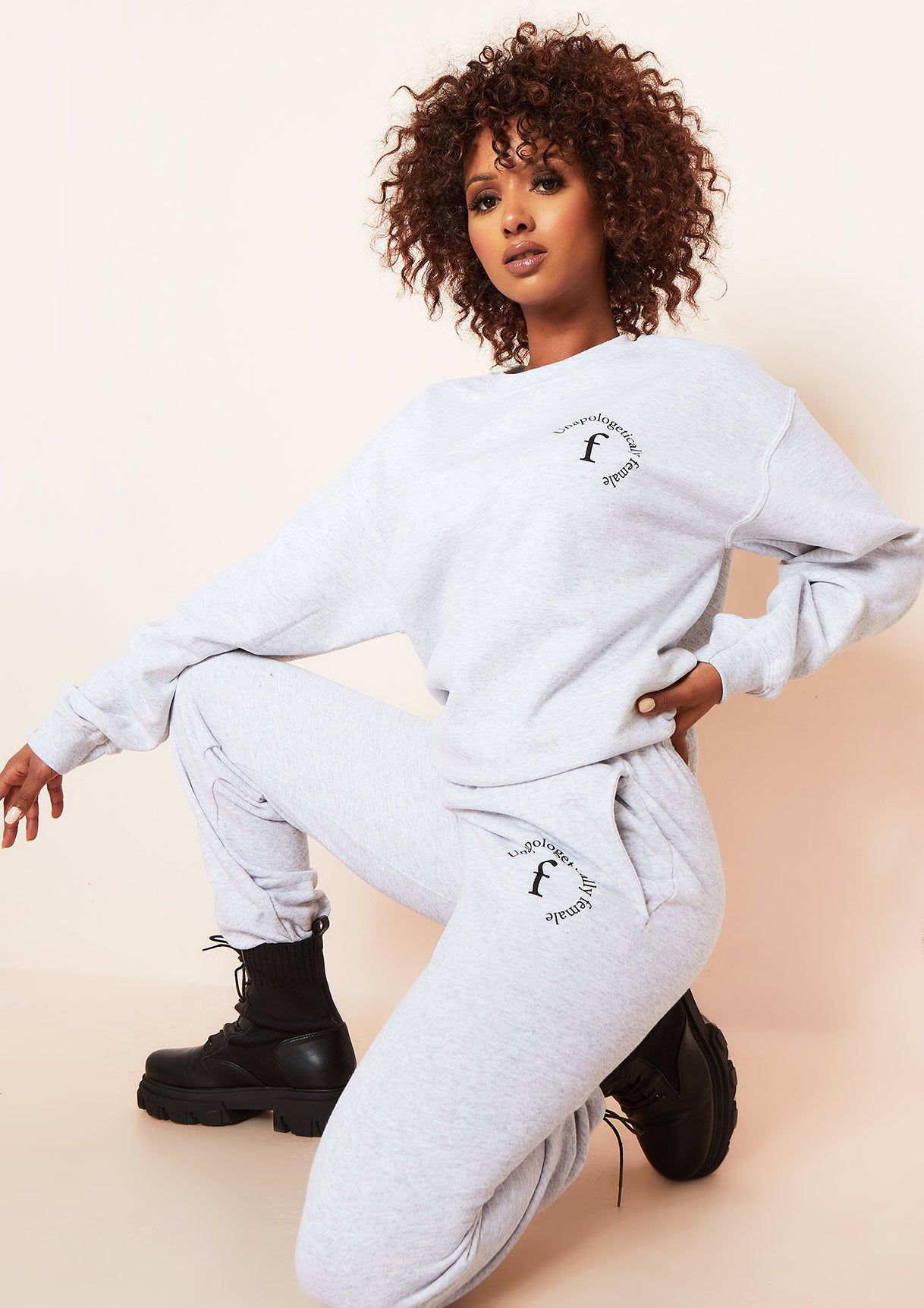 Mya Grey Unapologetically Female Slogan Oversized Tracksuit Sweatshirt sold by Missy Empire product image thumbnail 2
